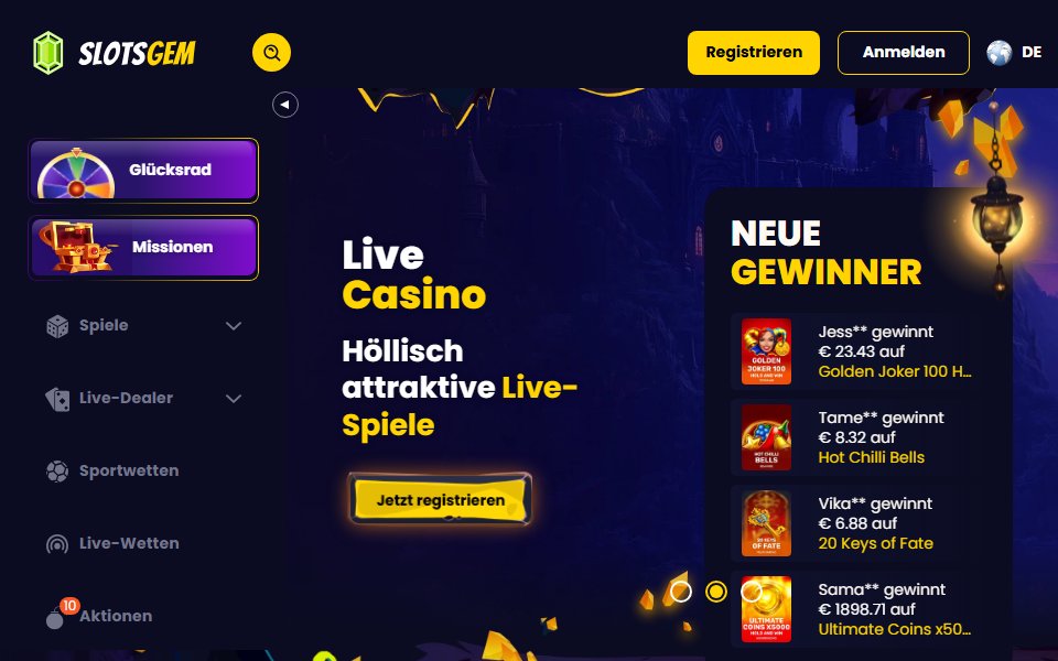 SlotsGem Casino — lobby